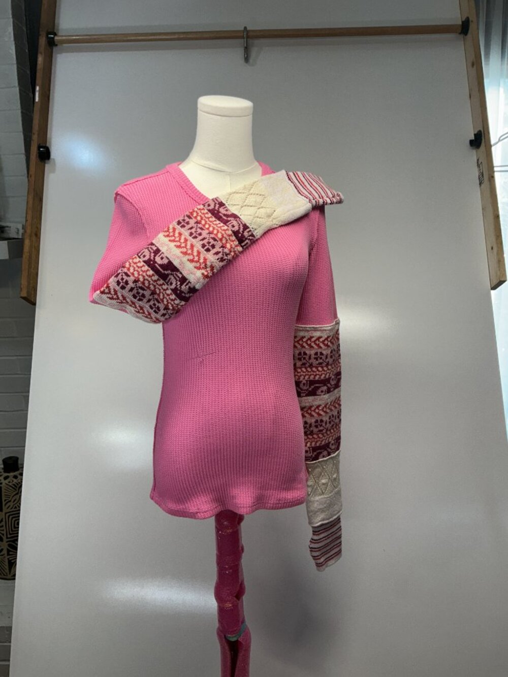 We The Free M Pink Thermal Top Fair Isle Patchwork Long Sleeve Boho - Picture 13 of 13